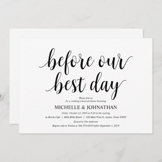 Rustikales Hochzeitsessen Probe, Schwarz und Weiß Einladung (Vorne/Hinten)