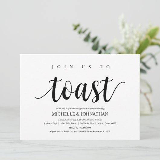 Rustikales Hochzeitsessen, Probe Schwarz/Weiß Einladung (Stehend Vorderseite)