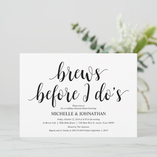 Rustikales Hochzeitsessen, Probe Schwarz/Weiß Einladung (Stehend Vorderseite)