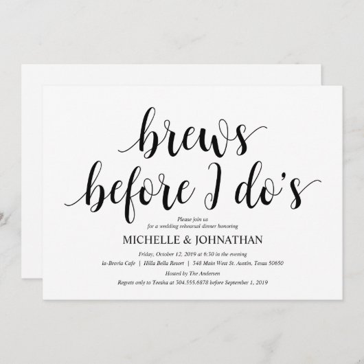 Rustikales Hochzeitsessen, Probe Schwarz/Weiß Einladung (Vorne/Hinten)