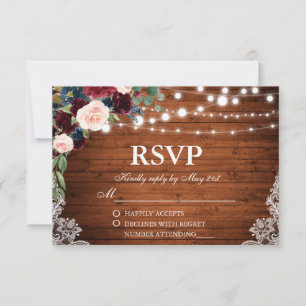 Rustikales Hochzeitsholz Burgund Blue Floral UAWG RSVP Karte