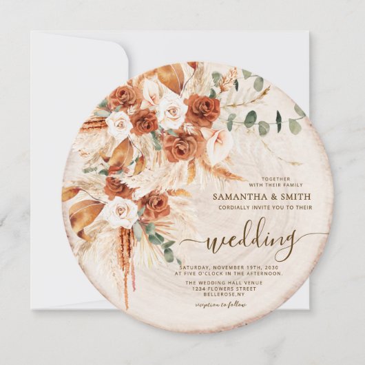 Rustikales Hochzeitsholz Einladung (Vorderseite)