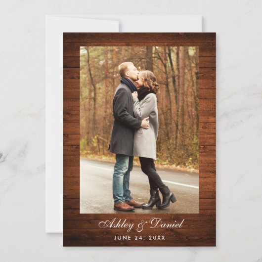 Rustikales Hochzeitsholz Foto Einladung (Rückseite)