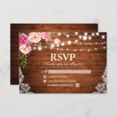 Rustikales Hochzeitsholz mit blühenden Lichtern La RSVP Karte (Vorne/Hinten)