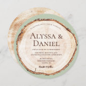 Rustikales Hochzeitsholz mit Schnittholz Grüne Gew Einladung (Vorne/Hinten)