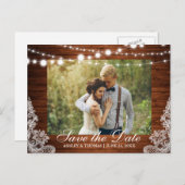 Rustikales Hochzeitsholz Save the Date Ankündigungspostkarte (Vorne/Hinten)