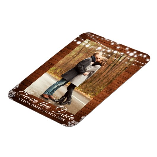 Rustikales Hochzeitsholz Save the Date Magnet (Linke Seite)