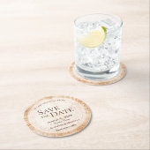 Rustikales Hochzeitsholz Save the Date Runder Pappuntersetzer (Vor Ort)