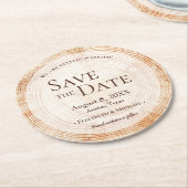 Rustikales Hochzeitsholz Save the Date Runder Pappuntersetzer (Angewinkelt)