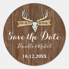 Rustikales Hochzeitsholz Save the Date Vintag Runder Aufkleber
