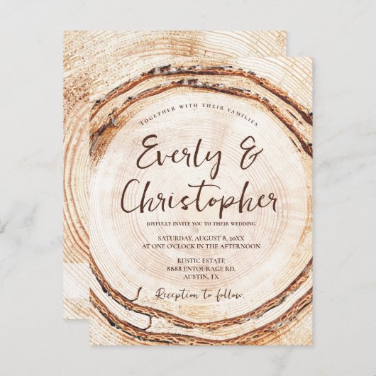 Rustikales Hochzeitsholz-Schnittholz Einzigartig a Einladung (Vorne/Hinten)