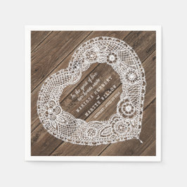 Rustikales Hochzeitsholz und Spitzen-Servietten Serviette