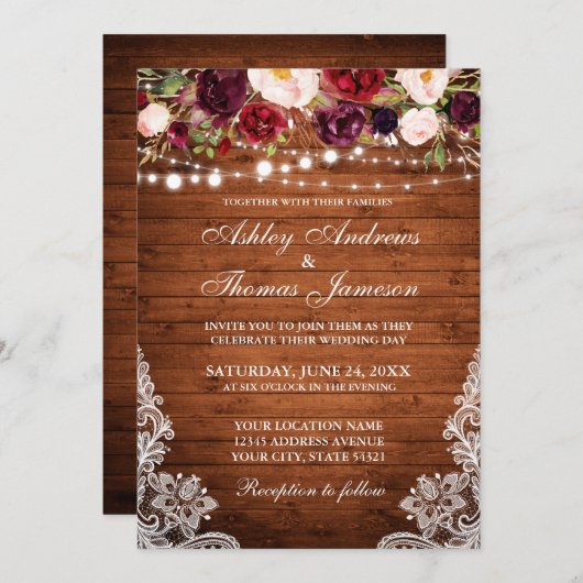 Rustikales Hochzeitsholzholz Einladung (Vorne/Hinten)