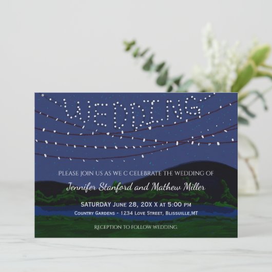 Rustikales Hochzeitslicht Einladung (Stehend Vorderseite)