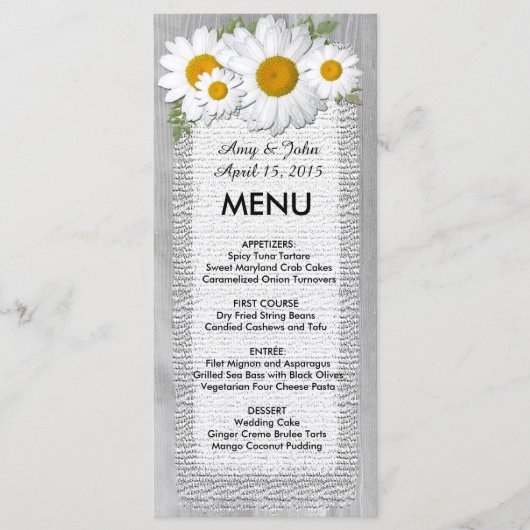 Rustikales Hochzeitsmenü2 Menükarte (Vorderseite)