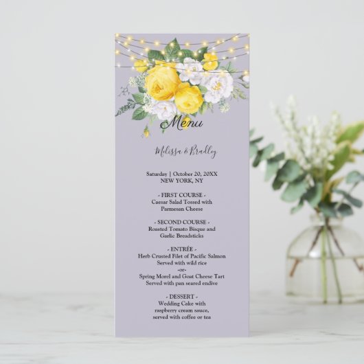 Rustikales Hochzeitsmenü der gelben Blume Programm (Stehend Vorderseite)
