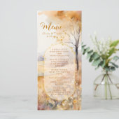 Rustikales Hochzeitsmenü der Terracotta Earth Tone Menükarte (Stehend Vorderseite)