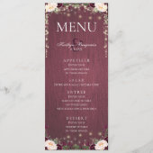 Rustikales Hochzeitsmenü für Burgunder Holz- und S Menükarte (Vorderseite)