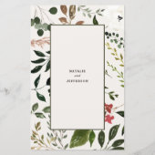 Rustikales Hochzeitsmenü mit Blumenkost und Staffe (Rückseite)