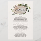 Rustikales Hochzeitsmenü mit Blumenkost und Staffe (Vorderseite)