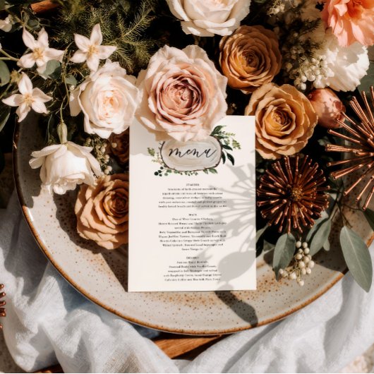 Rustikales Hochzeitsmenü mit Blumenkost und Staffe