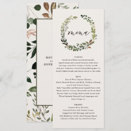 Rustikales Hochzeitsmenü mit Blumenkost und Staffe Menükarte