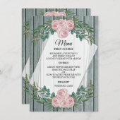 Rustikales Hochzeitsmenü mit Rose und Grün Menükarte (Vorne/Hinten)
