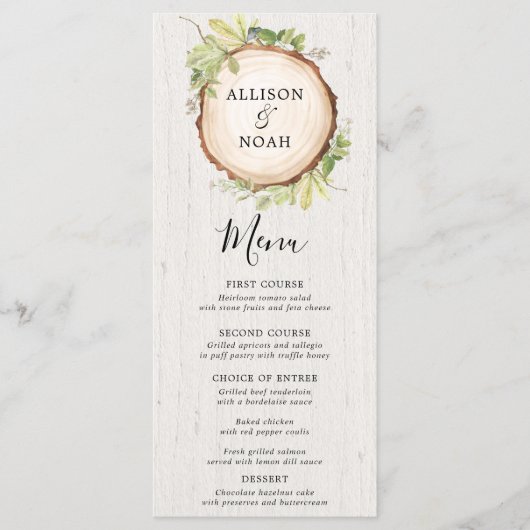 Rustikales Hochzeitsmenü mit Wald und Grün Programm (Vorderseite)