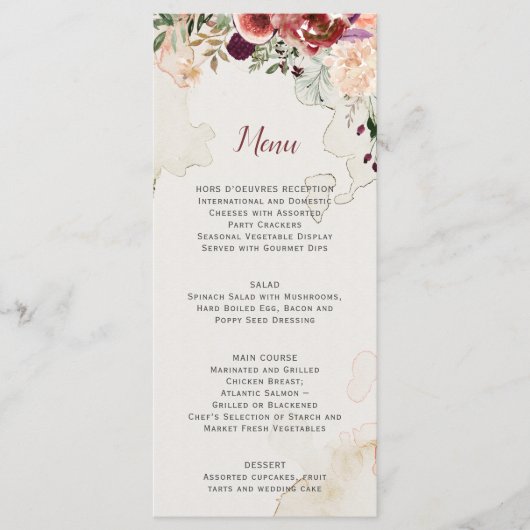 Rustikales Hochzeitsmenü von Boho Menükarte (Vorderseite)