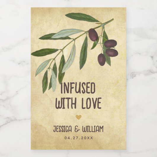 Rustikales Hochzeitsöl mit Liebe-Foliage Weinetikett (Einzelnes Label)