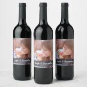 Rustikales Hochzeitspanel Etching Script-Foto Weinetikett (Flaschen)