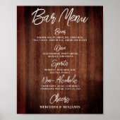 Rustikales Hochzeitspass-Menü Personalisierte Bar Poster (Vorne)