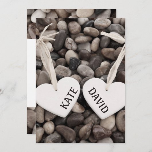 Rustikales Hochzeitspazierengehen am Ufer des Meer Einladung (Vorne/Hinten)