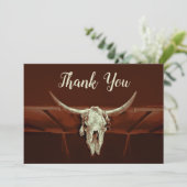 Rustikales Hochzeitspazierenland Western Bull Skul Dankeskarte (Stehend Vorderseite)