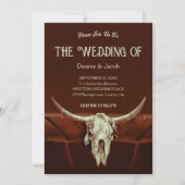 Rustikales Hochzeitspazierenland Western Bull Skul Einladung (Vorderseite)