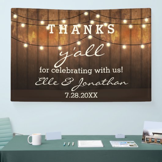 Rustikales Hochzeitspazierenlicht Danke Y'all Banner (Messe)