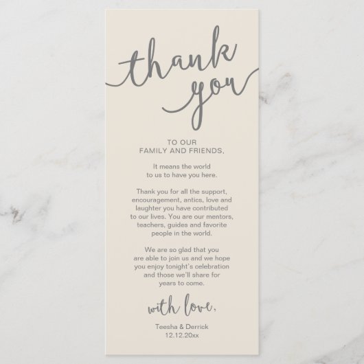 Rustikales Hochzeitsplatz Abendessen dank Karte (Vorderseite)