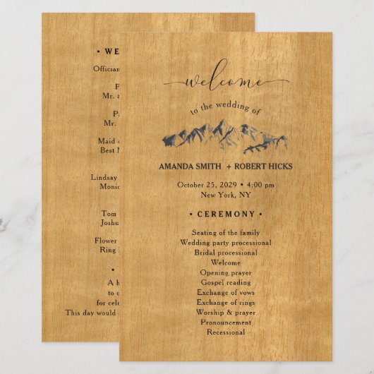 Rustikales Hochzeitsprogramm (Vorne/Hinten)