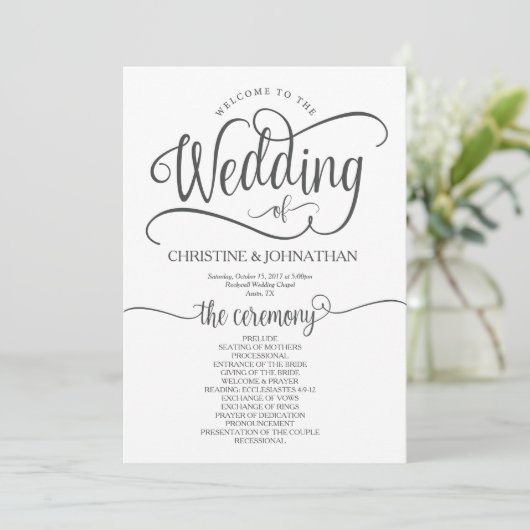 Rustikales Hochzeitsprogramm 12x18 kalligrafisches Programm (Stehend Vorderseite)