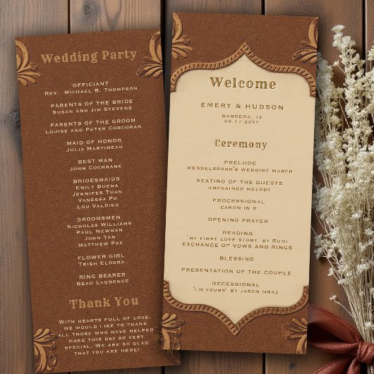 Rustikales Hochzeitsprogramm aus Terrakotta mit We