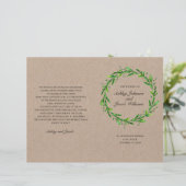 Rustikales Hochzeitsprogramm. Country grün botanis (Stehend Vorderseite)