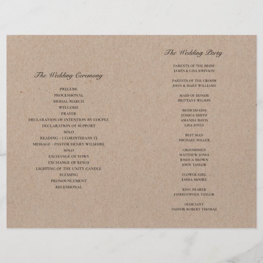 Rustikales Hochzeitsprogramm. Country grün botanis (Rückseite)