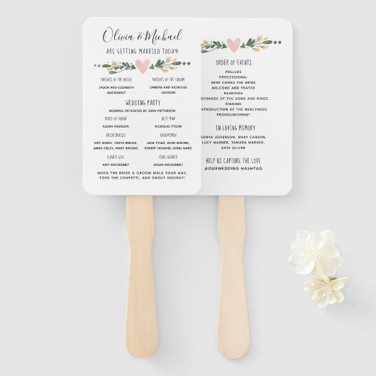 Rustikales Hochzeitsprogramm Fächer (Vorne und Hinten)