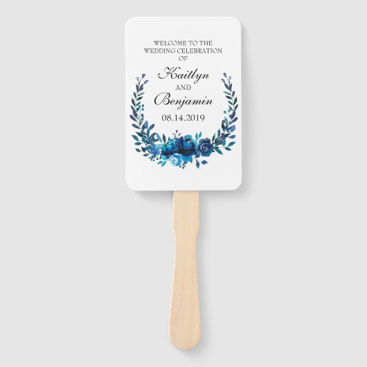 Rustikales Hochzeitsprogramm Fan Blue Watercolor B Fächer (Vorderseite)