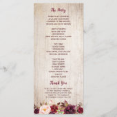 Rustikales Hochzeitsprogramm für Burgund Programm (Rückseite)