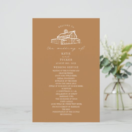 Rustikales Hochzeitsprogramm für die Farm Goldenro (Stehend Vorderseite)