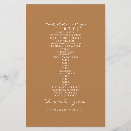 Rustikales Hochzeitsprogramm für die Farm Goldenro (Rückseite)