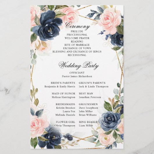 Rustikales Hochzeitsprogramm für die geometrische  (Rückseite)