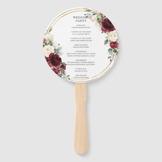 Rustikales Hochzeitsprogramm für Elfenbeinblumen Fächer (Rückseite)