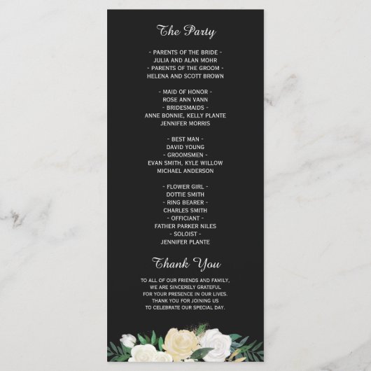 Rustikales Hochzeitsprogramm für Elfenbeinblumen Programm (Rückseite)